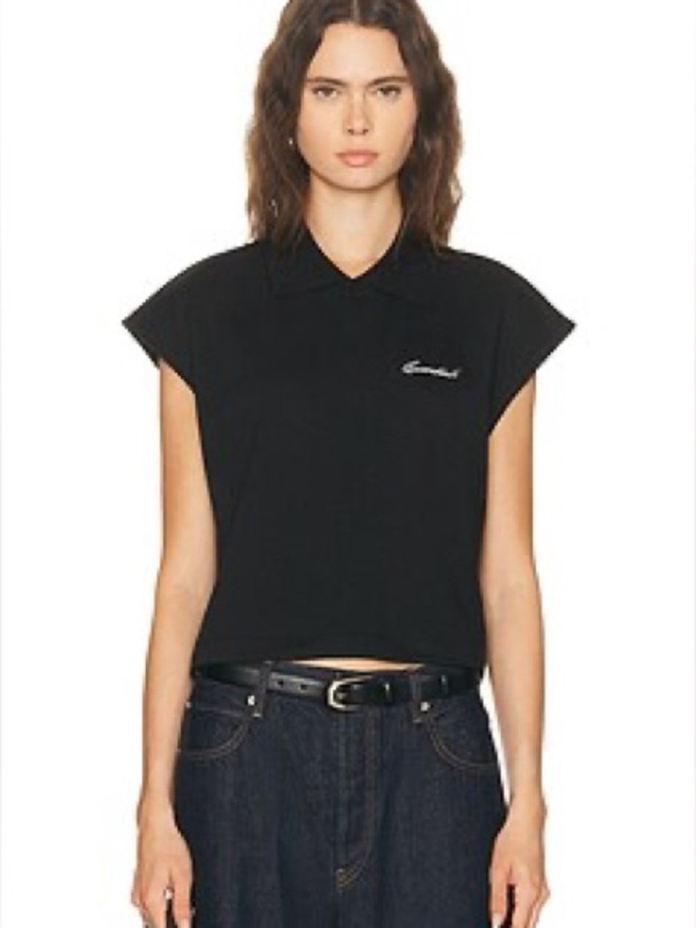 FEAR OF GOD ESSENTIALS Cropped Pique Polo Top Black Size Small